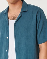 Short-Sleeve Textured Cotton Shirt