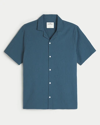 Short-Sleeve Textured Cotton Shirt