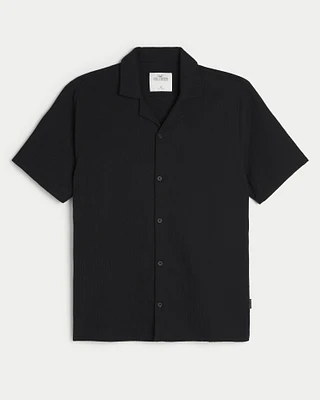 Short-Sleeve Textured Cotton Shirt