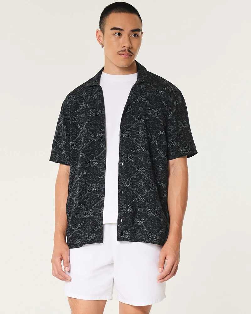 Boxy Short-Sleeve Pattern Shirt