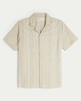 Relaxed Short-Sleeve Embroidered Pattern Shirt