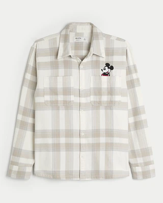 Relaxed Flannel Mickey Mouse Graphic Shirt