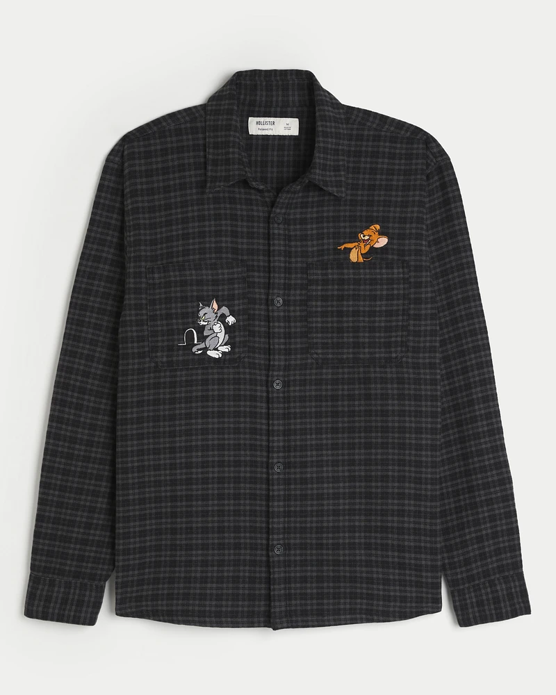 Relaxed Flannel Tom and Jerry Graphic Shirt