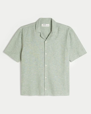 Boxy Short-Sleeve Linen-Blend Shirt