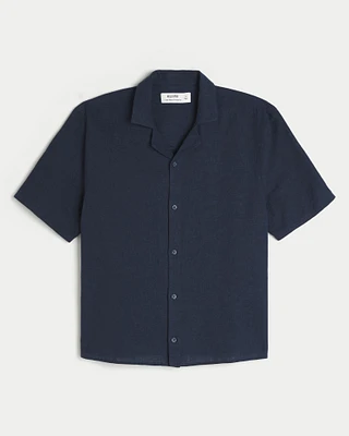 Short-Sleeve Linen Blend Boxy Shirt