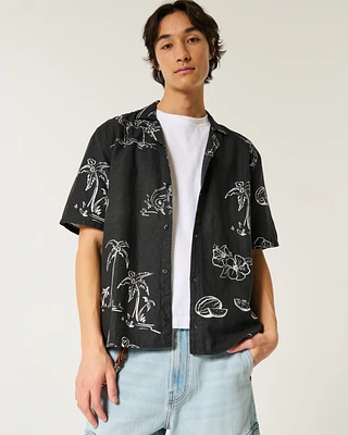 Boxy Short-Sleeve Linen-Blend Shirt