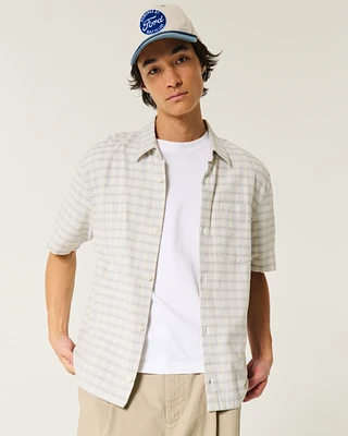 Boxy Short-Sleeve Plaid Shirt