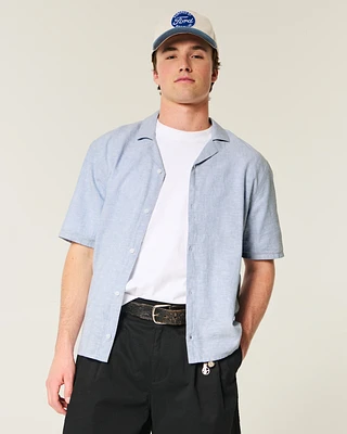 Boxy Linen-Blend Short-Sleeve Shirt