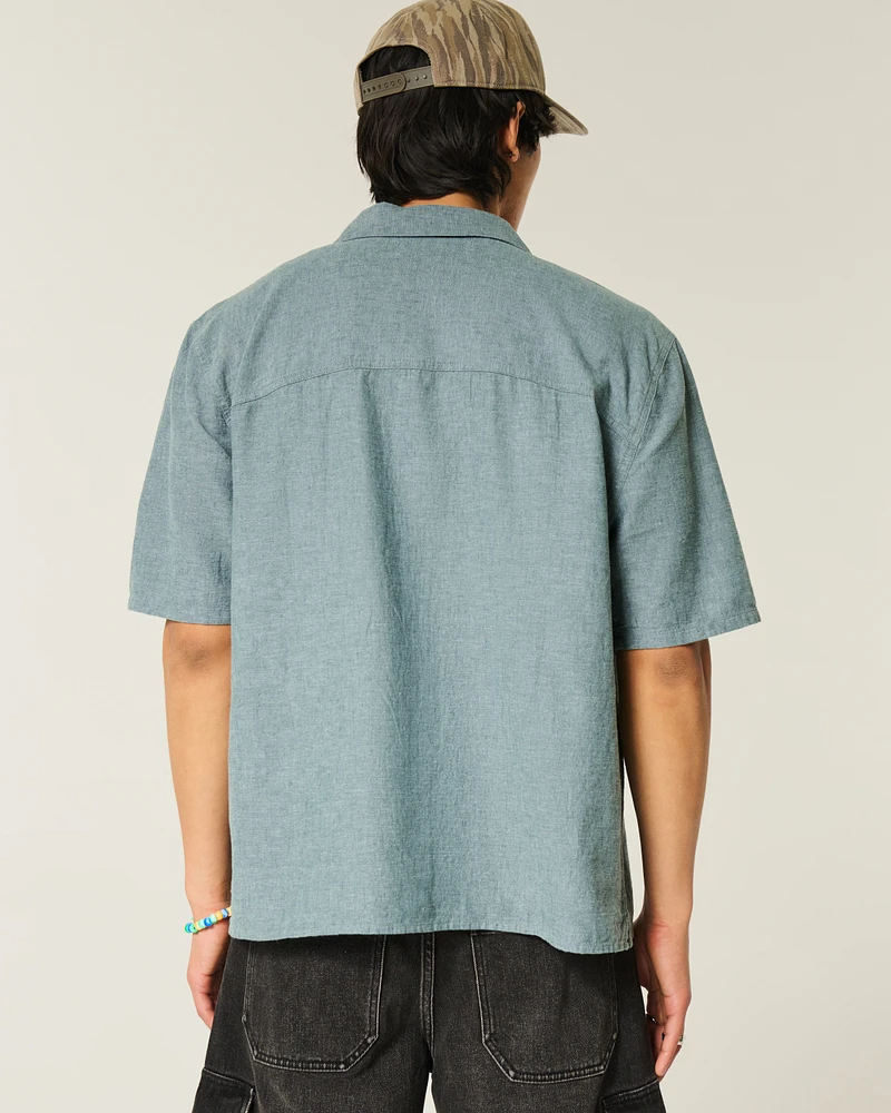 Boxy Linen-Blend Short-Sleeve Shirt