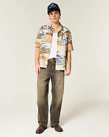 Boxy Hawaii Tropical Pattern Linen-Blend Shirt