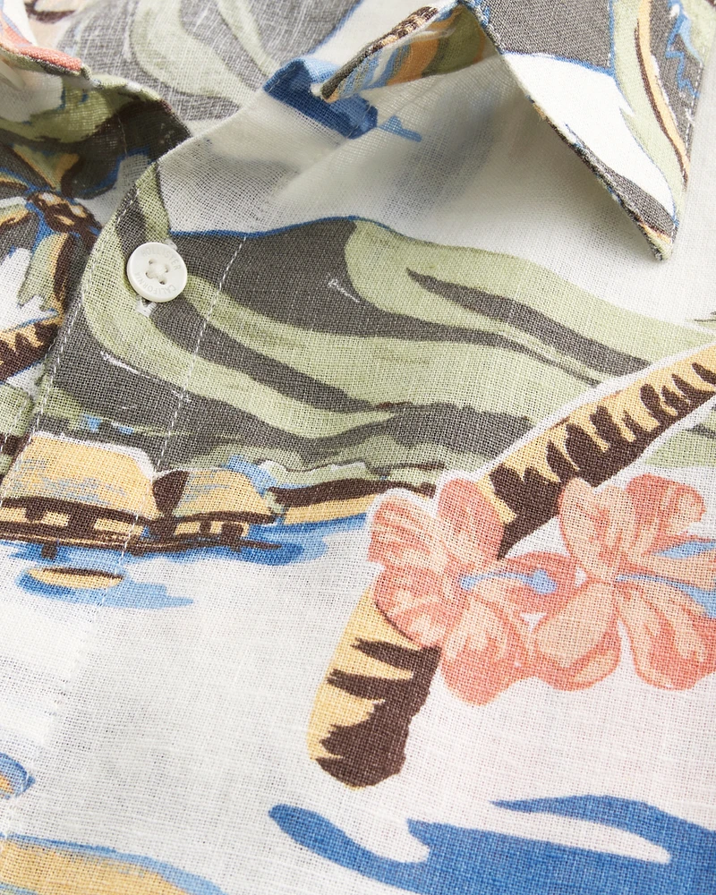 Boxy Hawaii Tropical Pattern Linen-Blend Shirt