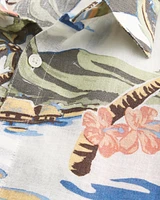 Boxy Hawaii Tropical Pattern Linen-Blend Shirt