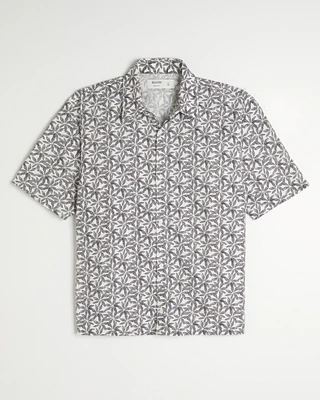 Boxy Tropical Pattern Linen-Blend Shirt