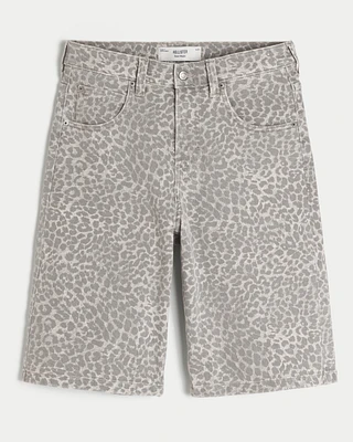 Leopard Print Super Baggy Denim Shorts