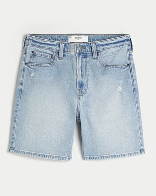 Above-the-Knee Distressed Loose Denim Shorts