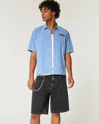 Washed Black Baggy Denim Shorts