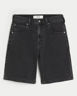 Washed Black Baggy Jean Shorts