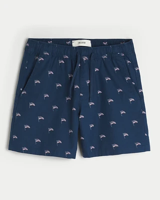 Mid-Thigh American Flag Pattern Pull-On Shorts