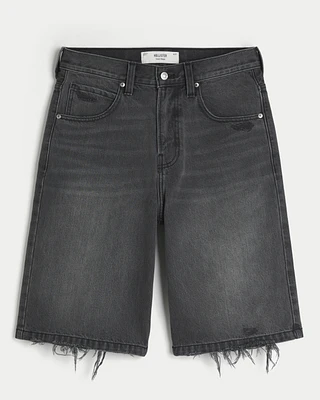 Ripped Washed Black Super Baggy Denim Shorts