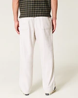 Linen-Blend Flex-Waist Baggy Pants