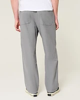Linen-Blend Flex Waist Baggy Pants