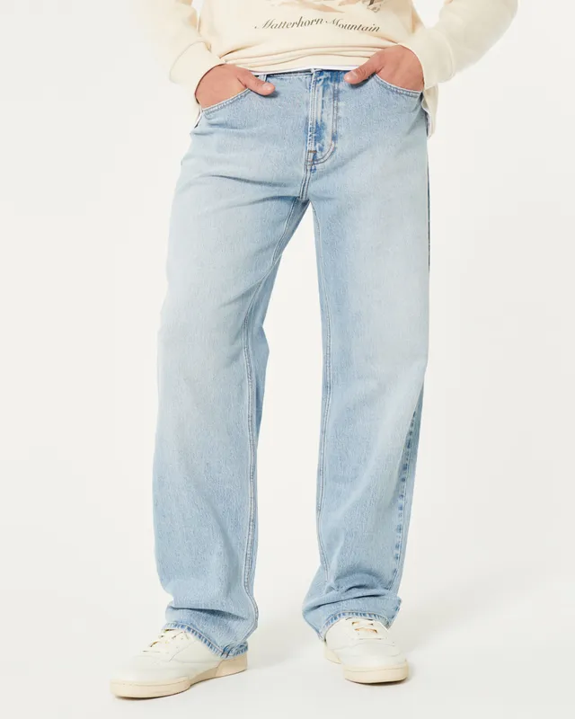 Hollister Lightweight Low-Rise Medium Wash Striped Baggy Jeans