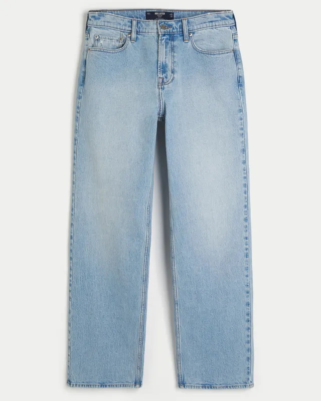 Hollister Lightweight Low-rise Medium Wash Striped Baggy Jeans in