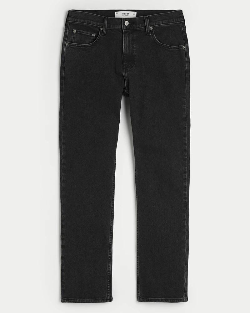 Washed Black Slim Straight Jeans