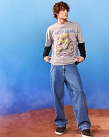 Medium Wash Embroidered Baggy Skater Jeans