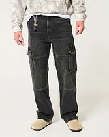 Washed Black Baggy Cargo Jeans