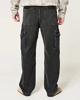 Washed Black Baggy Cargo Jeans