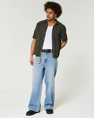 Medium Wash Wolf Graphic Super Baggy Jeans