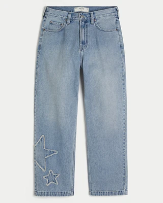 Light Wash Star Applique Baggy Jeans
