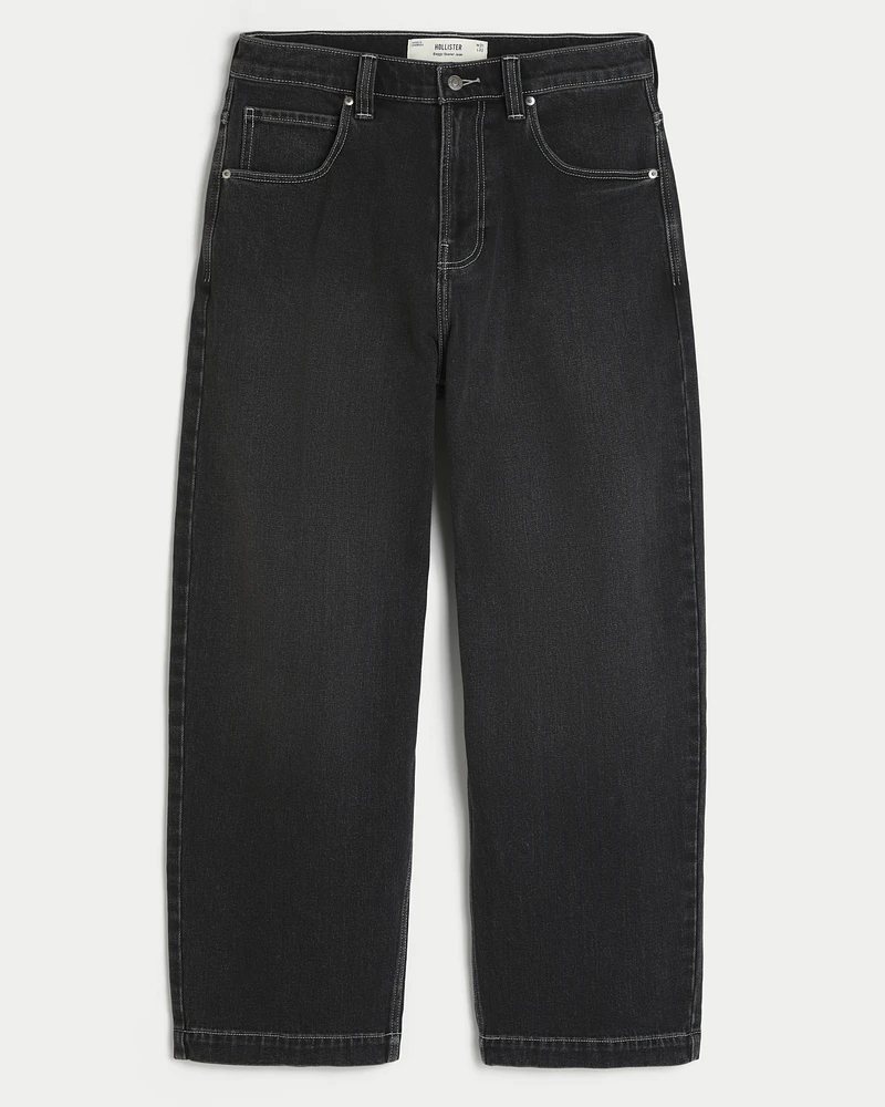 Washed Black Snake Embroidery Baggy Skater Jeans