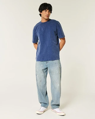 Medium Wash Paint Splatter Baggy Jeans