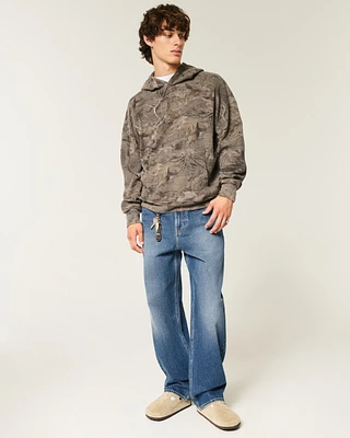 Embroidered Dark Wash Baggy Jeans