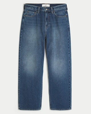 Embroidered Dark Wash Baggy Jeans