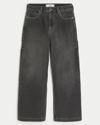 Washed Black Embroidered Super Baggy Jeans