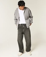 Washed Black Embroidered Skater Baggy Jeans
