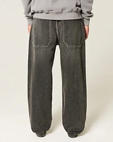 Washed Black Embroidered Skater Baggy Jeans