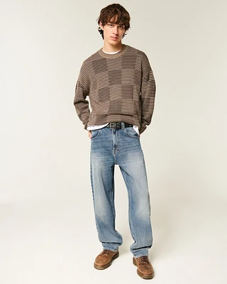 Dark Wash Embroidered Skater Baggy Jeans