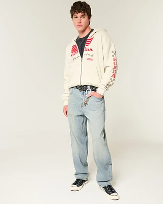 Light Wash Embroidered Skater Baggy Jeans