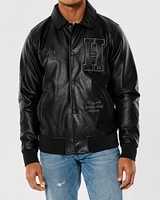 Lunar New Year Faux Leather Graphic Applique Bomber Jacket