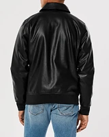 Lunar New Year Faux Leather Graphic Applique Bomber Jacket