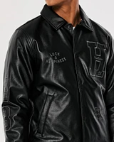 Lunar New Year Faux Leather Graphic Applique Bomber Jacket