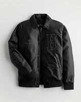 Lunar New Year Faux Leather Graphic Applique Bomber Jacket