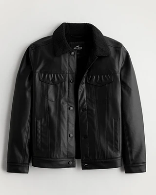 Sherpa-Lined Faux Leather Trucker Jacket