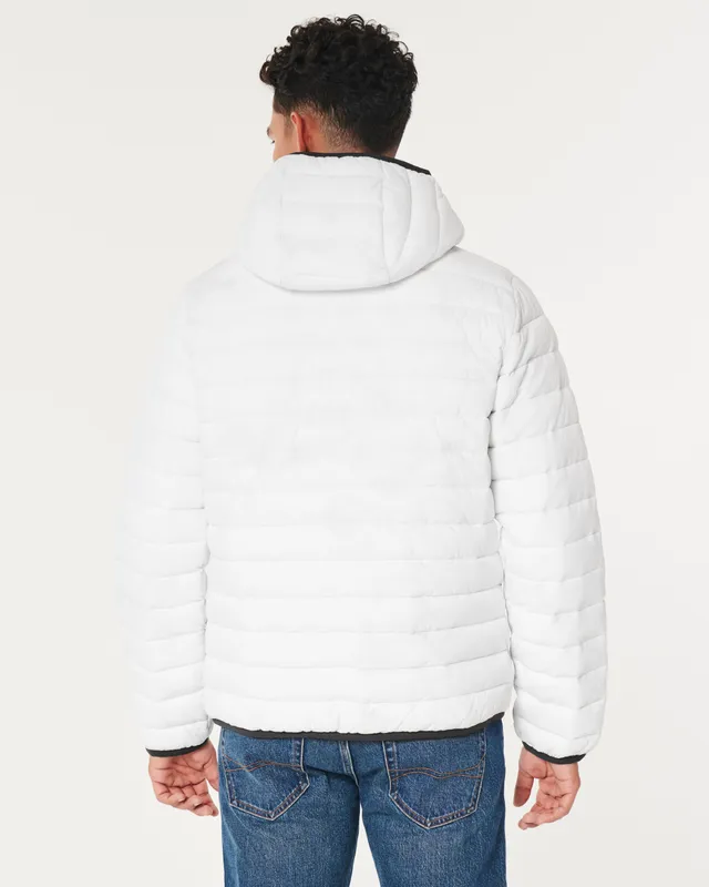 Mens Hollister White Puffer Jacket - Size XL Jacket - Depop