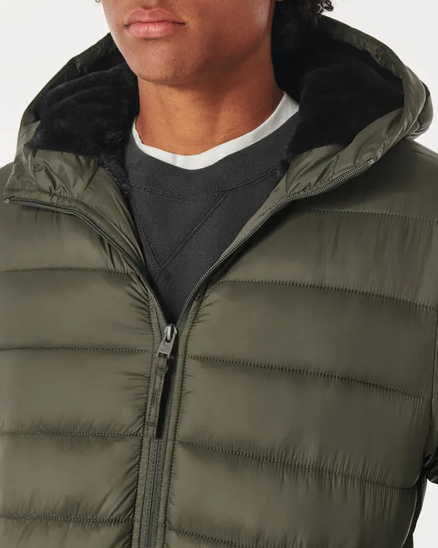 Hollister cozy lined hooded heavyweight puffer jacket in brown