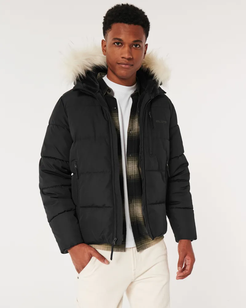 Jackets & Coats  Hollister Co. Mens Faux Fur-Lined Hooded Puffer